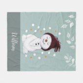 Niedlich Happy Snowman Winter Blue Weihnachten Fleecedecke (Vorderseite (Horizontal))