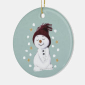 Niedlich Happy Snowman Winter Blue Weihnachten Keramik Ornament (Links)