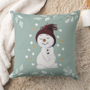 Niedlich Happy Snowman Winter Blue Weihnachten Kissen
