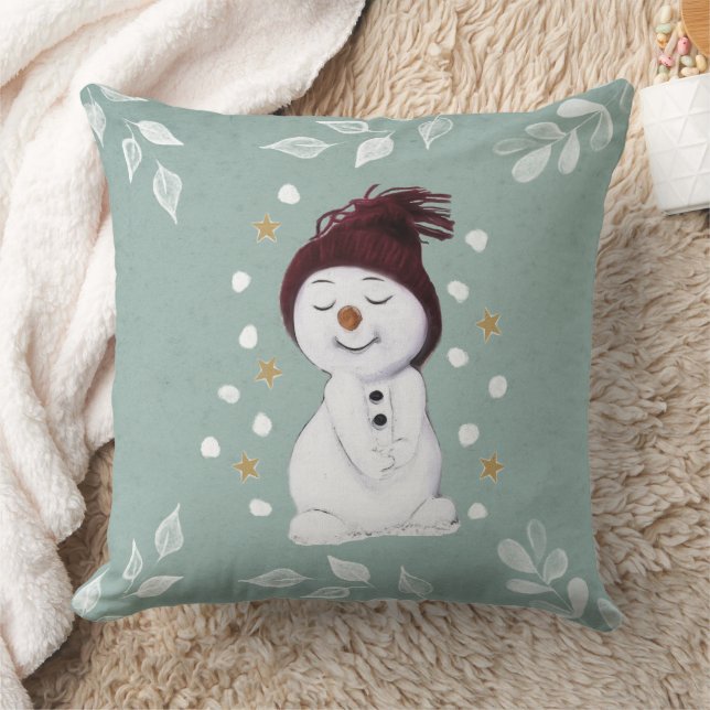 Niedlich Happy Snowman Winter Blue Weihnachten Kissen (Decke)