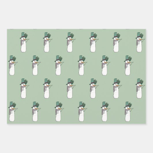 Niedlich Happy Snowman Wrapping Paper Set 3 Geschenkpapier Set (Vorderseite 2)