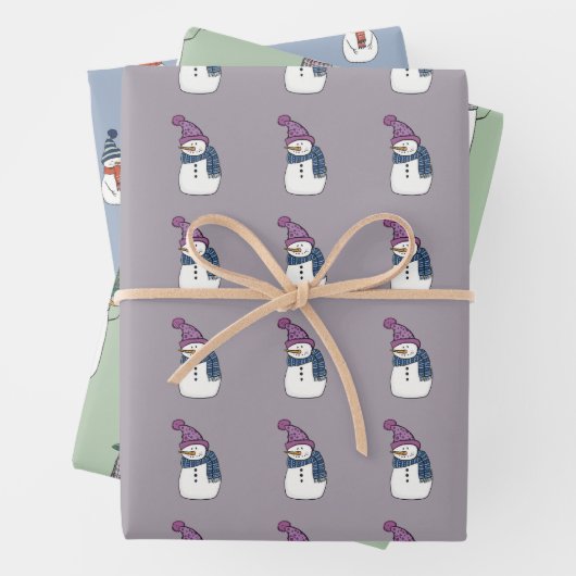 Niedlich Happy Snowman Wrapping Paper Set 3 Geschenkpapier Set (Beispiel)