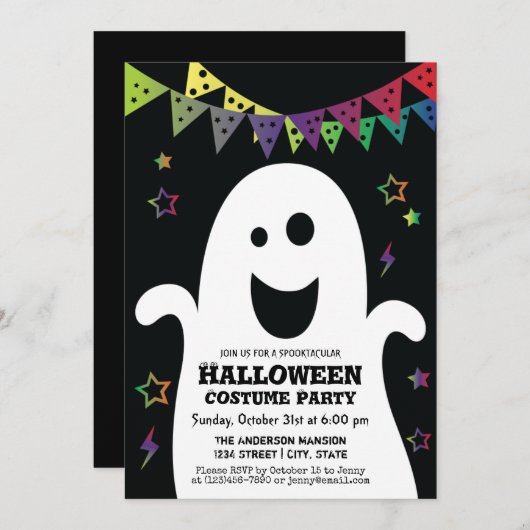 Niedlich Happy Spooky Ghost Halloween Kostüm Party Einladung (Vorne/Hinten)