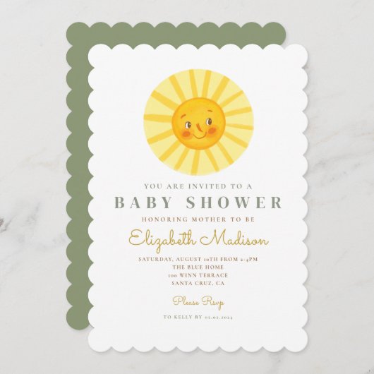 Niedlich Happy Sun Baby Dusche Einladung (Vorne/Hinten)