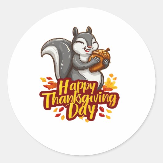 Niedlich Happy Thanksgiving Squirrel Classic T - S Runder Aufkleber (Vorderseite)