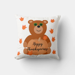 Niedlich Happy Thanksgiving Teddy Bar Pumpkin Blä Kissen