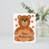 Niedlich Happy Thanksgiving Teddy Bar Pumpkin Blät Postkarte (Stehend Vorderseite)
