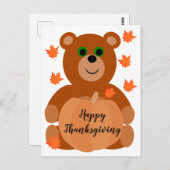 Niedlich Happy Thanksgiving Teddy Bar Pumpkin Blät Postkarte (Vorne/Hinten)