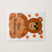 Niedlich Happy Thanksgiving Teddy Bar Pumpkin Blät Puzzle (Horizontal)