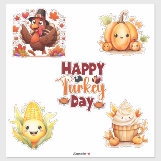 Niedlich Happy Turkey Day Erntedank Stickers Aufkleber (Blatt)