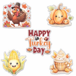 Niedlich Happy Turkey Day Erntedank Stickers Aufkleber