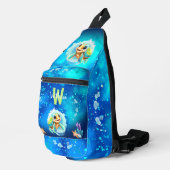 Niedlich Happy Turtle Boy Ocean Blauer Name Crossbody Bag (Rechte Ecke)