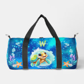 Niedlich Happy Turtle Boy Ocean Blauer Name Duffle Bag (Vorderseite)