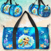Niedlich Happy Turtle Boy Ocean Blauer Name Duffle Bag
