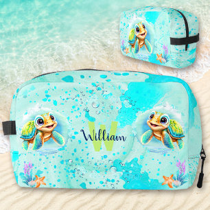 Niedlich Happy Turtle Boy Ocean Türkis Name Waschbeutel