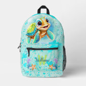 Niedlich Happy Turtle Ocean Turquoise Name Monogra Bedruckter Rucksack (Vorderseite)