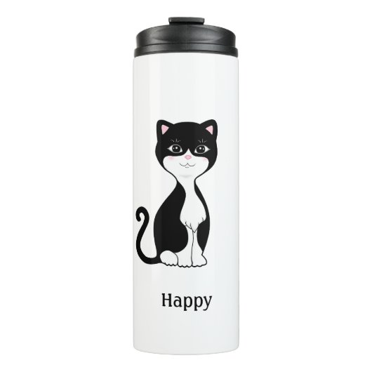 Niedlich Happy Tuxedo Cat Thermosbecher (Vorderseite)