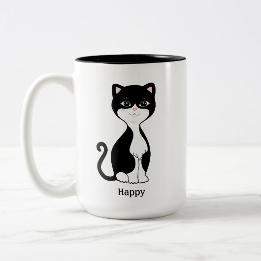 Niedlich Happy Tuxedo Cat Zweifarbige Tasse (Links)