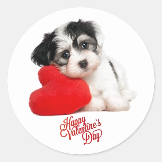 Niedlich Happy Valentine's Day Puppy Runder Aufkleber (Vorderseite)