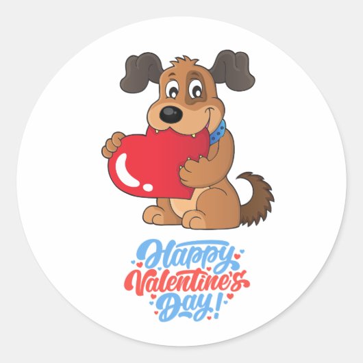 Niedlich Happy Valentine's Day Puppy Runder Aufkleber (Vorderseite)