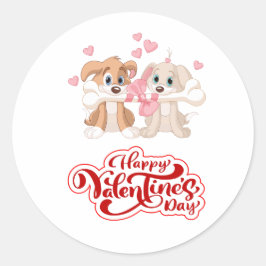 Niedlich Happy Valentine's Day Puppy Runder Aufkleber