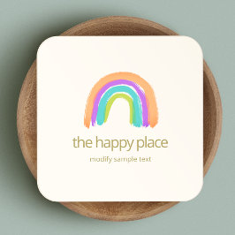 Niedlich Happy Watercolor Rainbow Square Business  Quadratische Visitenkarte