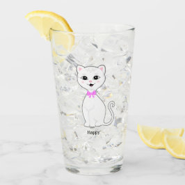 Niedlich Happy White Cat Cartoon Glas