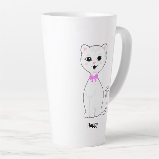Niedlich Happy White Cat Cartoon Milchtasse (Rechte Ecke)