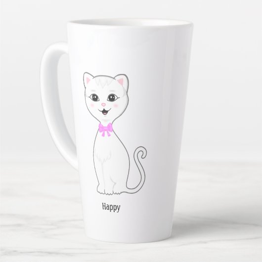Niedlich Happy White Cat Cartoon Milchtasse (Linke Ecke)