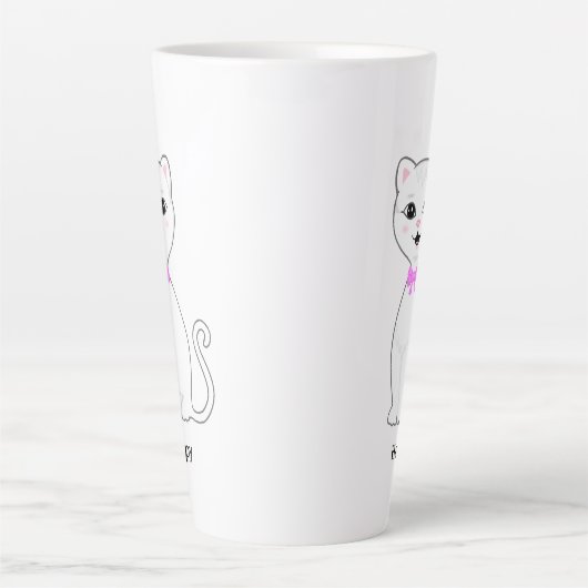 Niedlich Happy White Cat Cartoon Milchtasse (Vorderseite)
