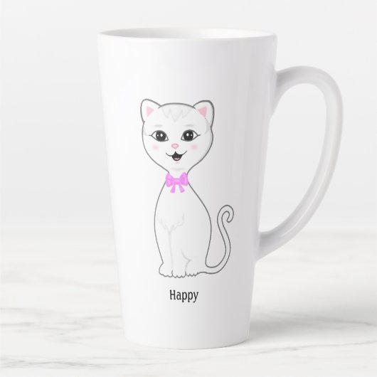 Niedlich Happy White Cat Cartoon Milchtasse (Rechts)