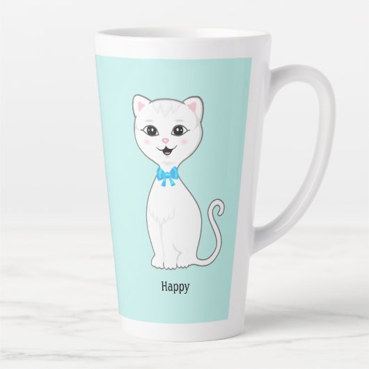 Niedlich Happy White Cat on Light Blue Milchtasse (Rechts)