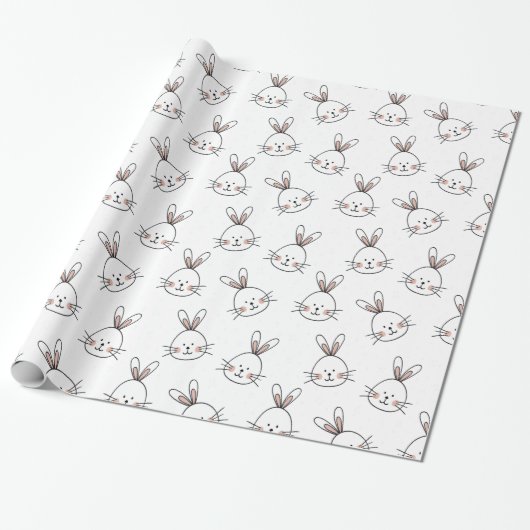 Niedlich Happy White Oaster Bunny Pattern Geschenkpapier (Ungerollt)