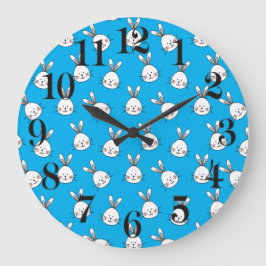 Niedlich Happy White Oaster Bunny Pattern Große Wanduhr