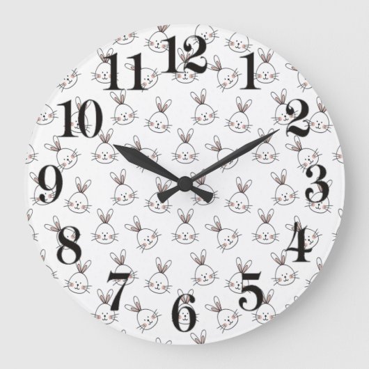 Niedlich Happy White Oaster Bunny Pattern Große Wanduhr (Vorderseite)