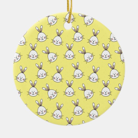 Niedlich Happy White Oaster Bunny Pattern Keramik Ornament (Vorne)