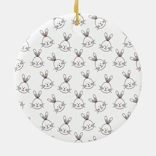 Niedlich Happy White Oaster Bunny Pattern Keramik Ornament (Hinten)