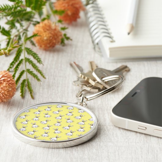 Niedlich Happy White Oaster Bunny Pattern Schlüsselanhänger (Seite)