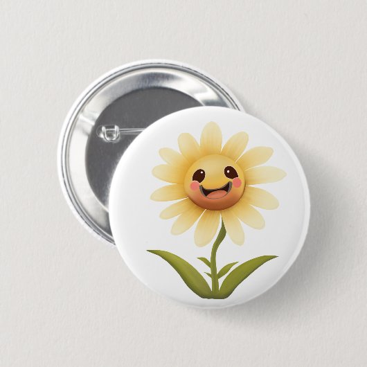 Niedlich Happy Yellow Blume Button (Vorne & Hinten)