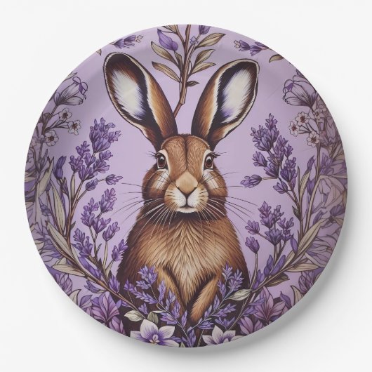 Niedlich Hare with Lavender William Morris Inspiri Pappteller (Vorderseite)
