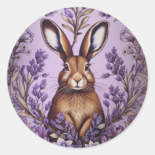 Niedlich Hare with Lavender William Morris Inspiri Runder Aufkleber (Vorderseite)