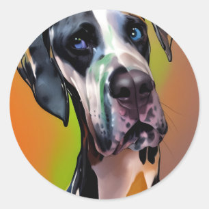 Niedlich Harlequin Great Dane Runder Aufkleber