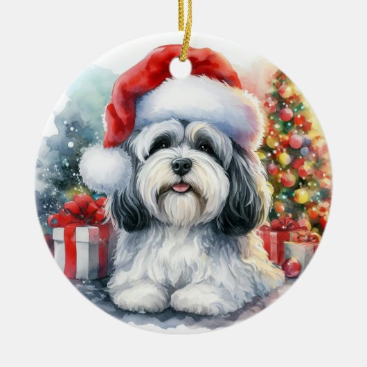 Niedlich Havanese Dog Aquarell Weihnachten Keramik Ornament (Vorne)