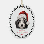 Niedlich Havanese Hund Weihnachtsmannmütze Paw 1.  Keramik Ornament (Rechts)