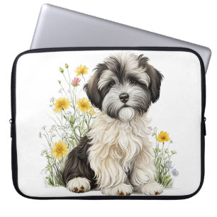 NIEDLICH HAVANESISCHES PUPPY HUND MIT WILDBLUMEN LAPTOPSCHUTZHÜLLE