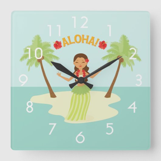 Niedlich Hawaiian Hula Girl Luau Uhr mit Zahlen (Vorderseite)