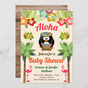 Niedlich Hawaiian Penguin Luau Babydusche Einladun Einladung