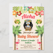 Niedlich Hawaiian Penguin Luau Kinderdusche Einlad Einladung (Vorderseite)