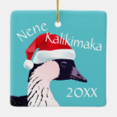 Niedlich Hawaiian Santa Nene Mele Kalikimaka Aqua Keramikornament (Rückseite)