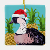 Niedlich Hawaiian Santa Nene Mele Kalikimaka Aqua Keramikornament (Vorderseite)